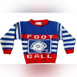 Vintage R.J. Pumpkin Toddler Football Sweater 100% Acrylic Red White, & Blue 2T